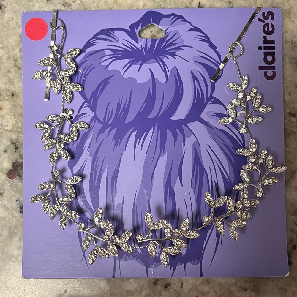 Claire's Sparkling Silver Leaf Hairpiece